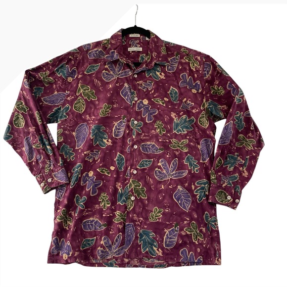 Burma Bibas Cotton Lawn Button‎ Up Leaf Print Shirt Mens Size M - Picture 1 of 8